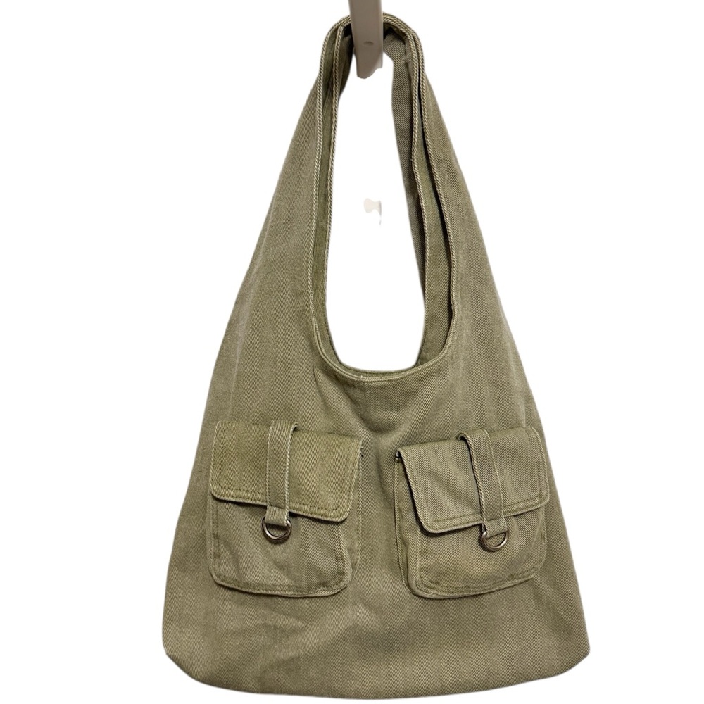 No Boundaries Olive Green Canvas Shoulder Bag